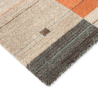 Detailaufnahme geometrischer Teppich in creme, grau, blau und orange von heineking24